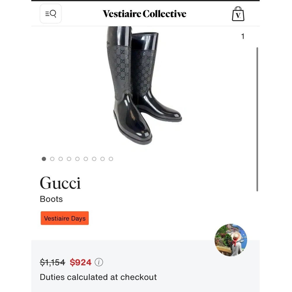 $1,150 Gucci Rain Boots Women Size 39 Black Good GG Monogram Tall Rubber Boots